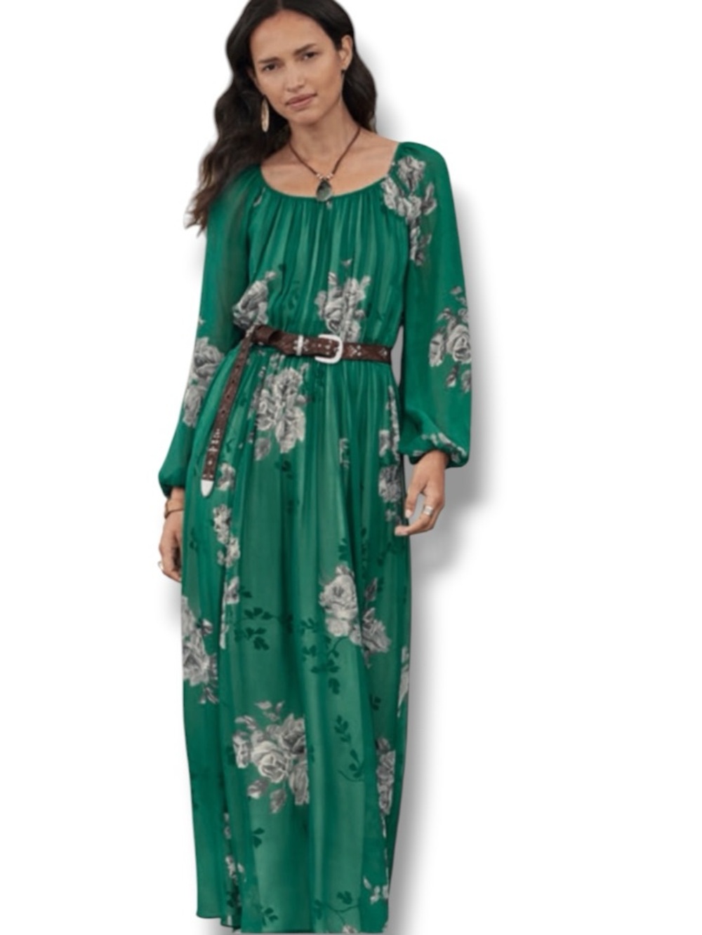 Sundance Green Floral Romantic Boho Maxi Dress Size XS